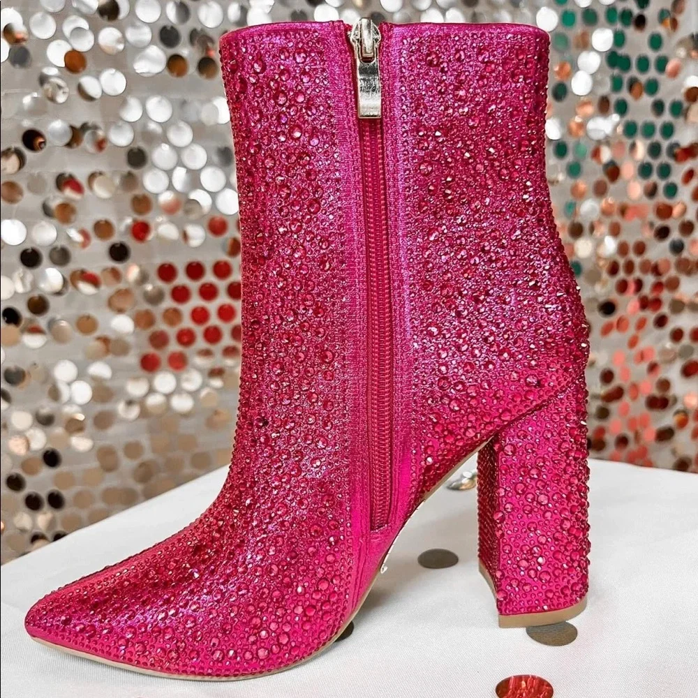 Pink Rhinestone Heeled Booties - Picture 3 of 3